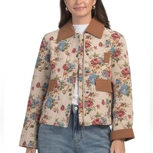 🔸️Avec Les Filles🔸️ Floral Quilted Jacket with Brown Trim
